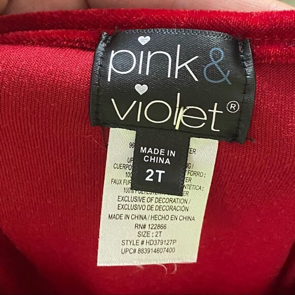 2T Red Santa Velvet Sequined Dress By Pink & Violet Size 2T - Picture 4 of 5